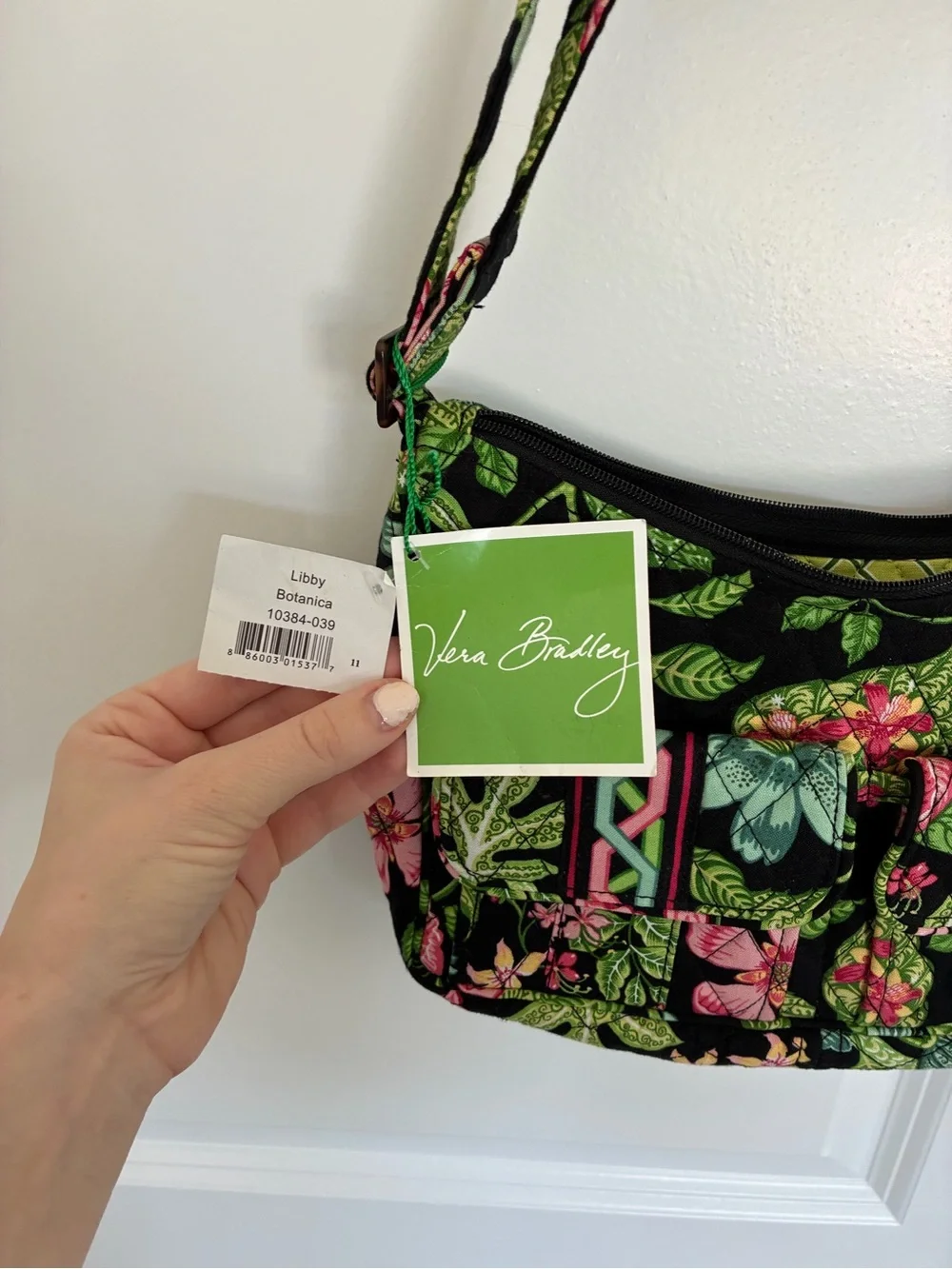 Vera Bradley Black Quilted Floral Crossbody with Pink and Green Accents